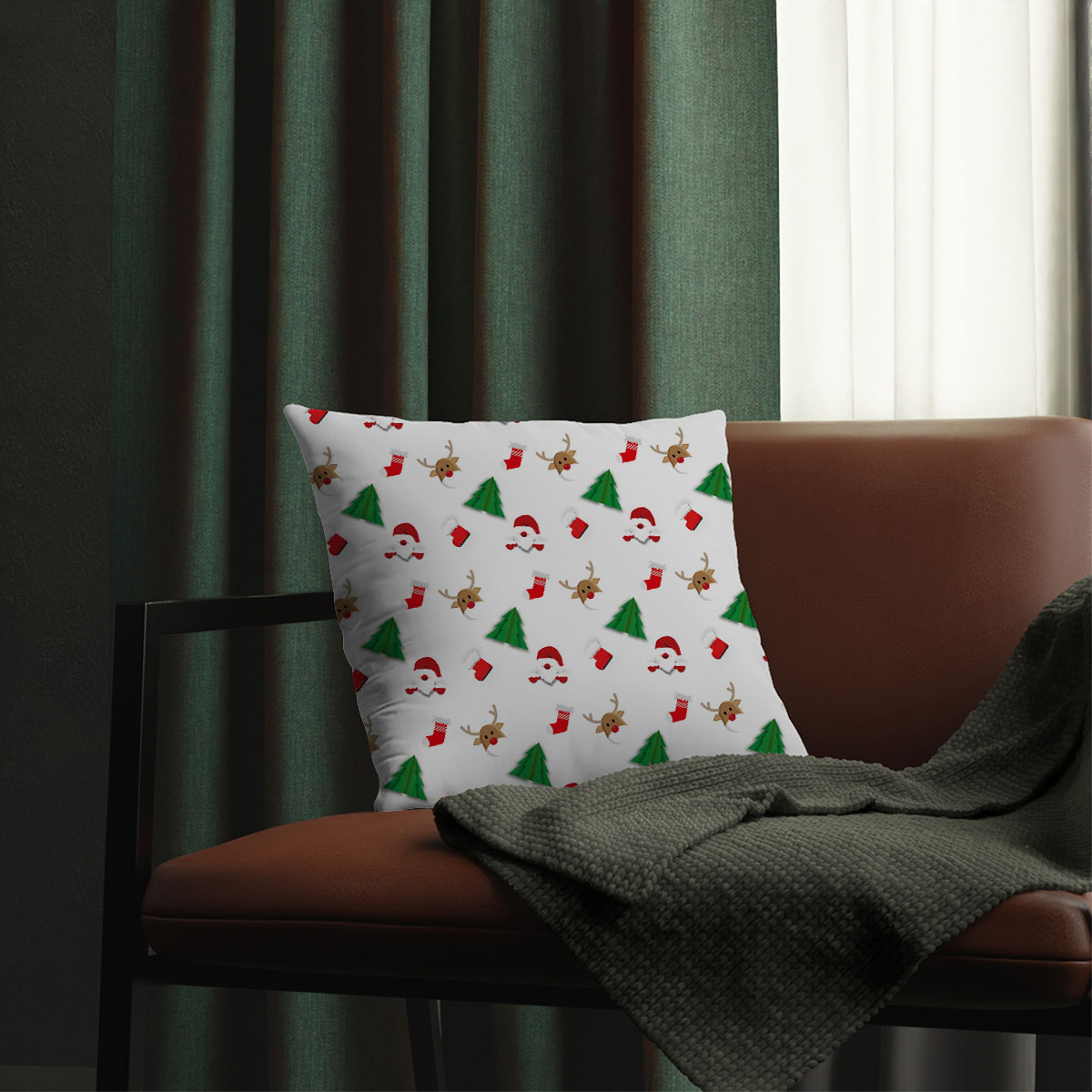 Santa Claus, Pine Tree Silhouette, Christmas Reindeer And Red Socks Seamless Pattern Waterproof Pillows