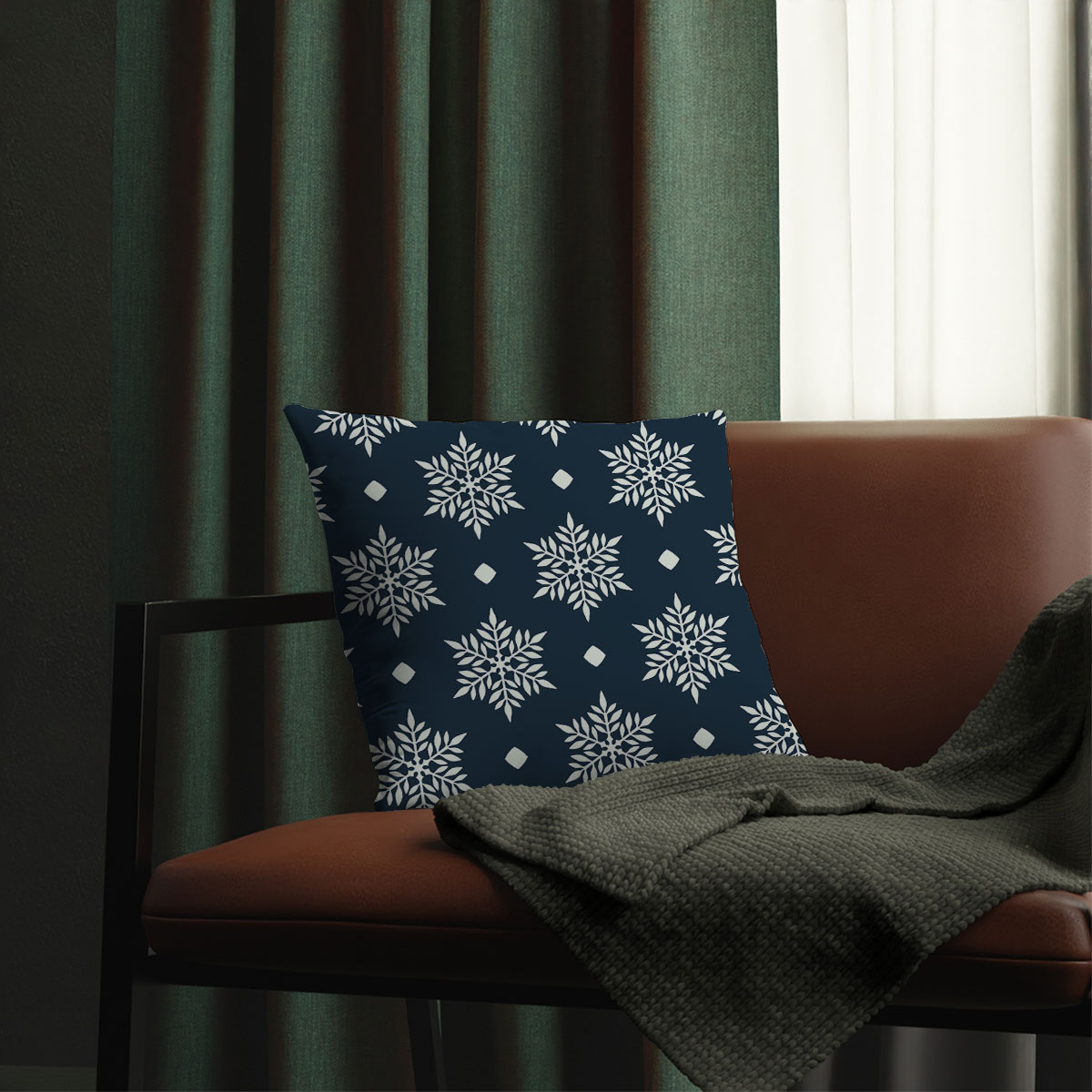 Snowflake On Dark Blue Background Waterproof Pillows