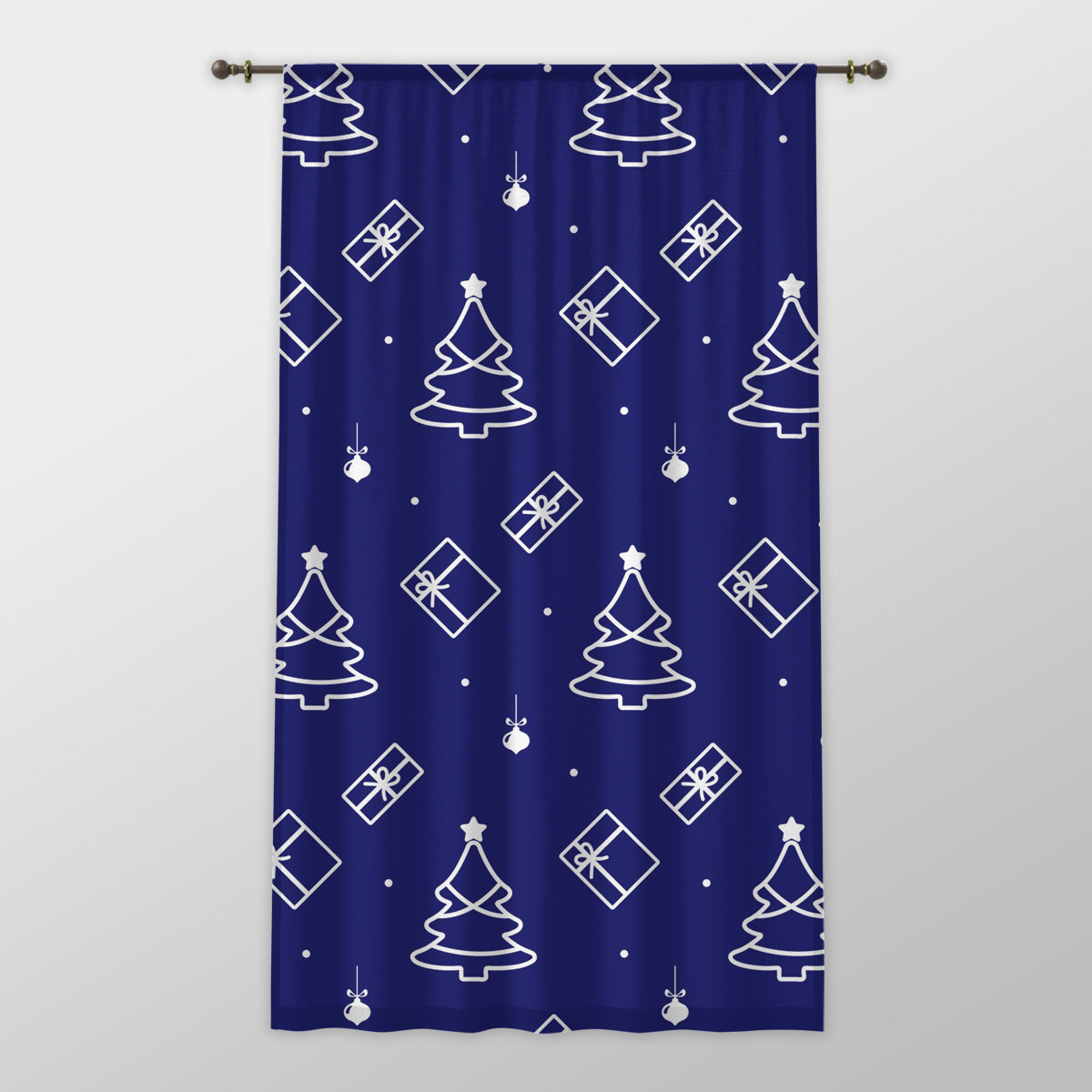 Blue And White Christmas Tree, Christmas Gift, Christmas Ball One-side Printed Window Curtain