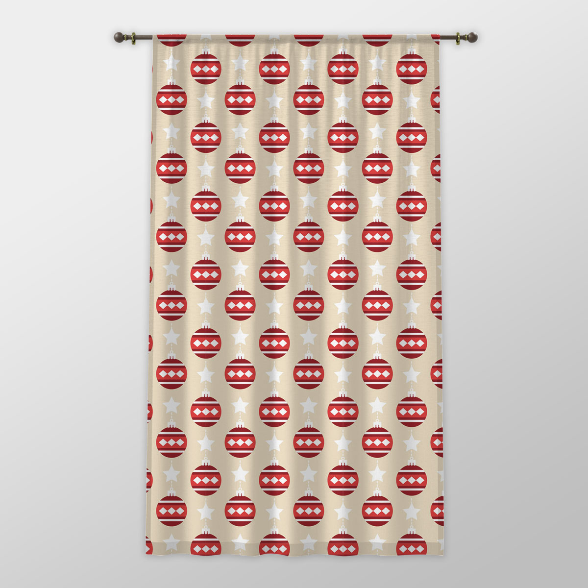 Christmas Balls Hanging With Star Seamless Pattern One-side Printed Window Curtain