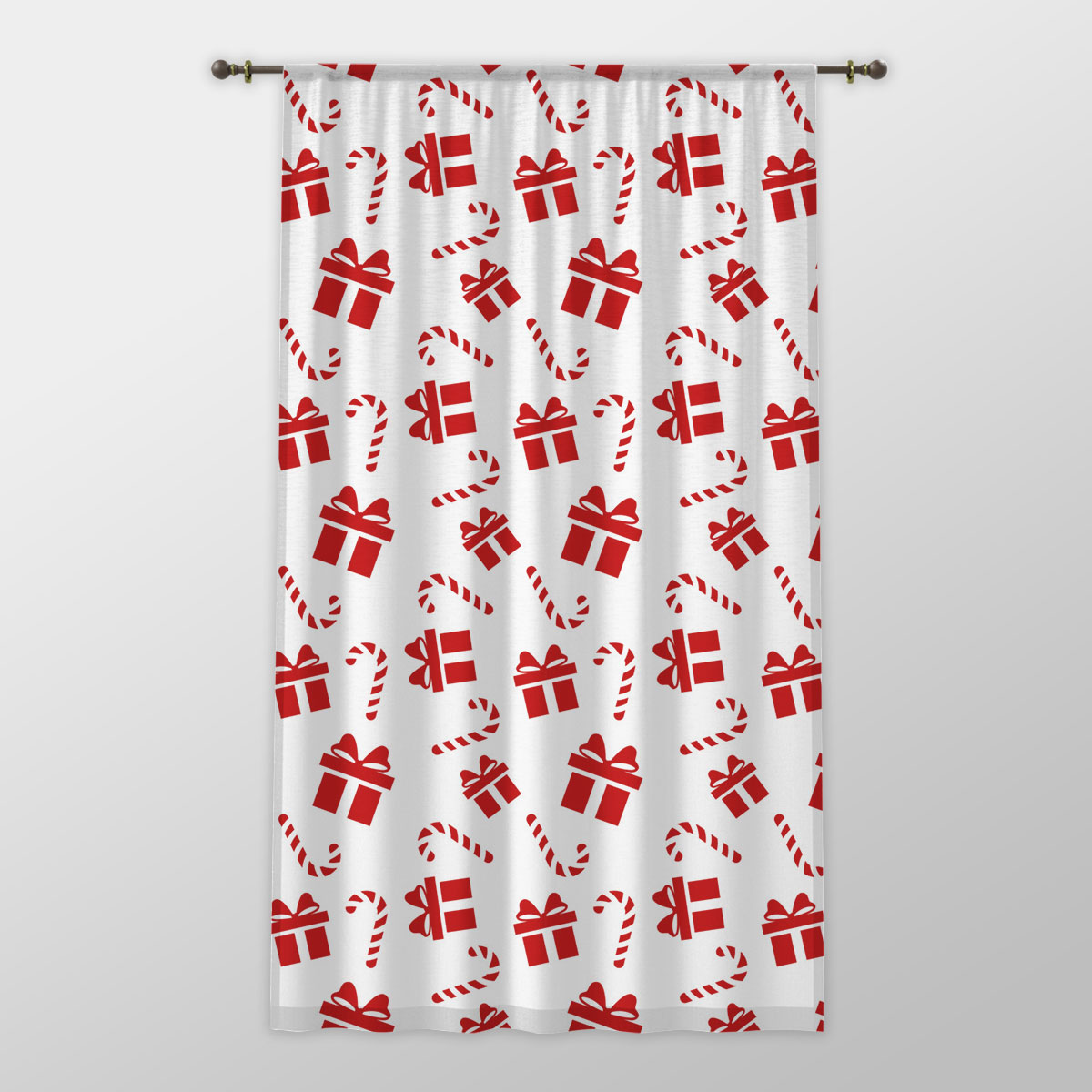 Christmas Gifts And Candy Canes Seamless White Pattern One-side Printed Window Curtain