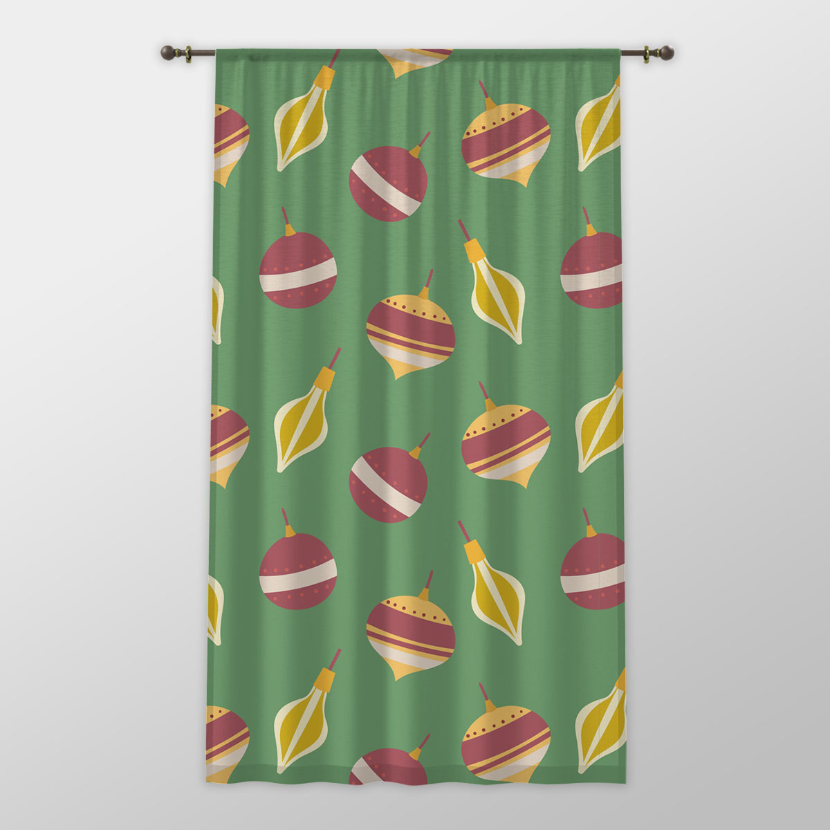 Christmas Light And Balls Seamless Green Pattern One-side Printed Window Curtain