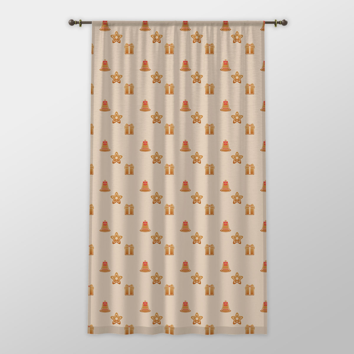 Christmas Pattern With Bells And Christmas Gift One-side Printed Window Curtain