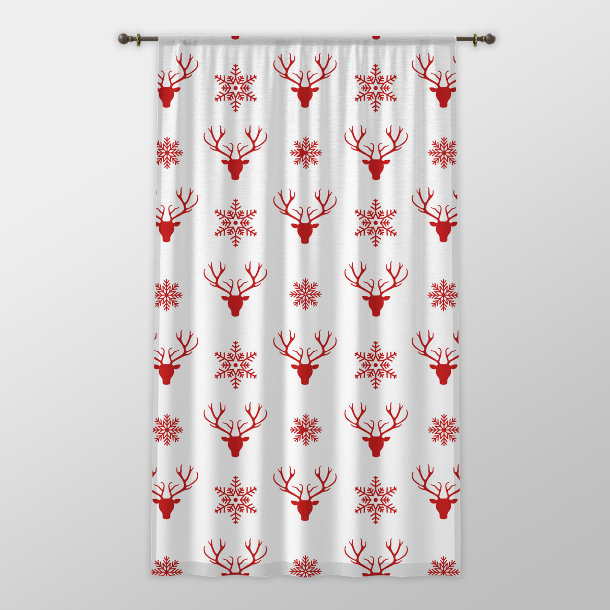 Christmas Reindeer And Snowflake Clipart Seamless White Pattern One-side Printed Window Curtain