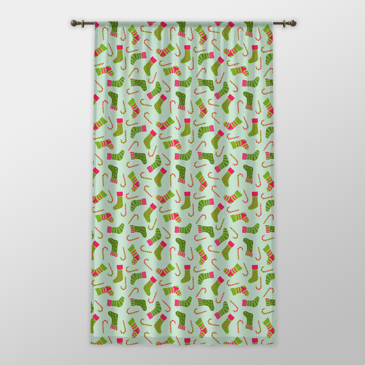 Christmas Socks, Colorful Socks And Candy Canes One-side Printed Window Curtain