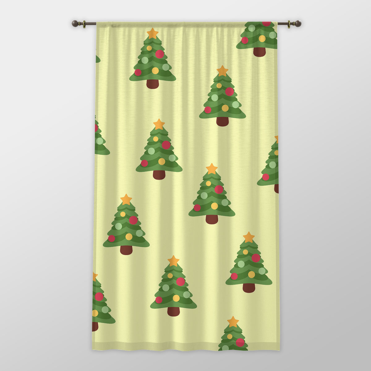 Christmas Tree, Pine Tree, Christmas Balls One-side Printed Window Curtain