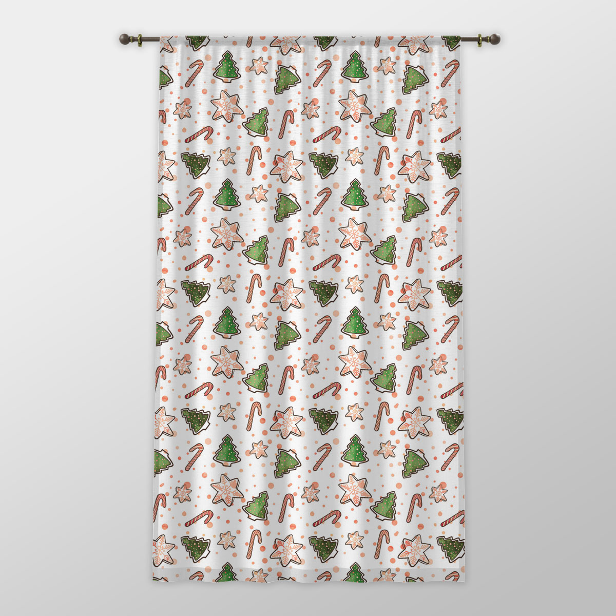 Christmas Tree, Pine Tree, Snowflake And Candy Canes One-side Printed Window Curtain