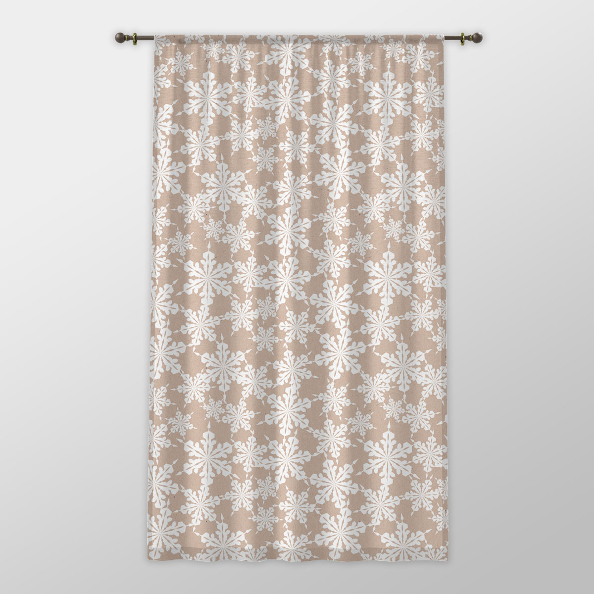 Christmas White Snowflake Christmas On Beige Nude Background One-side Printed Window Curtain
