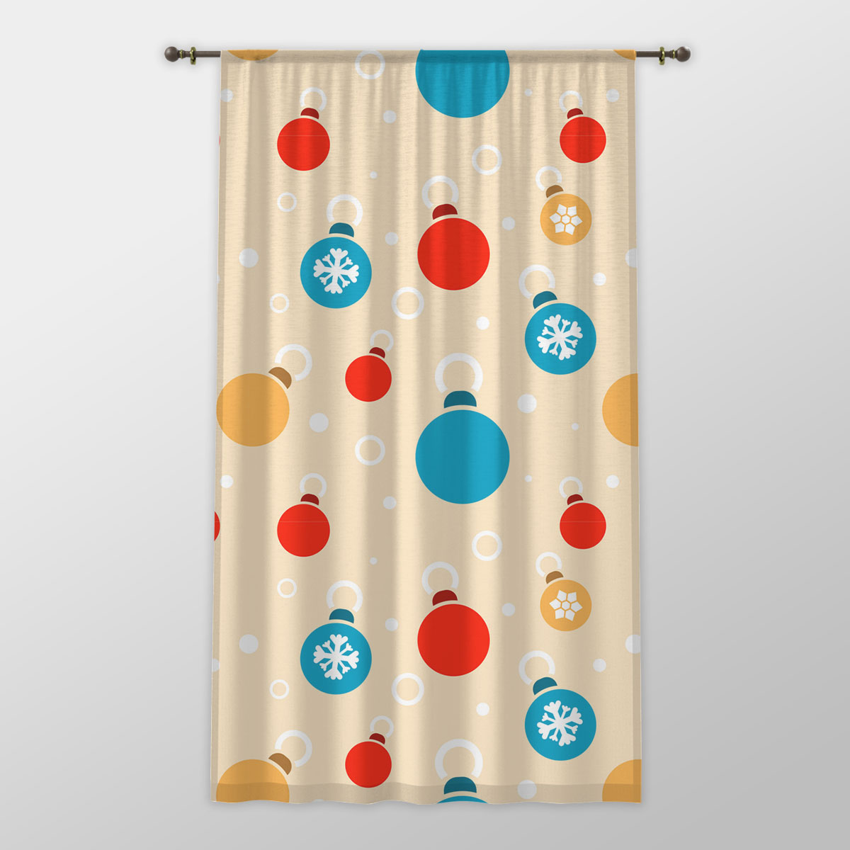 Colorful Christmas Ball On Yellow Background One-side Printed Window Curtain