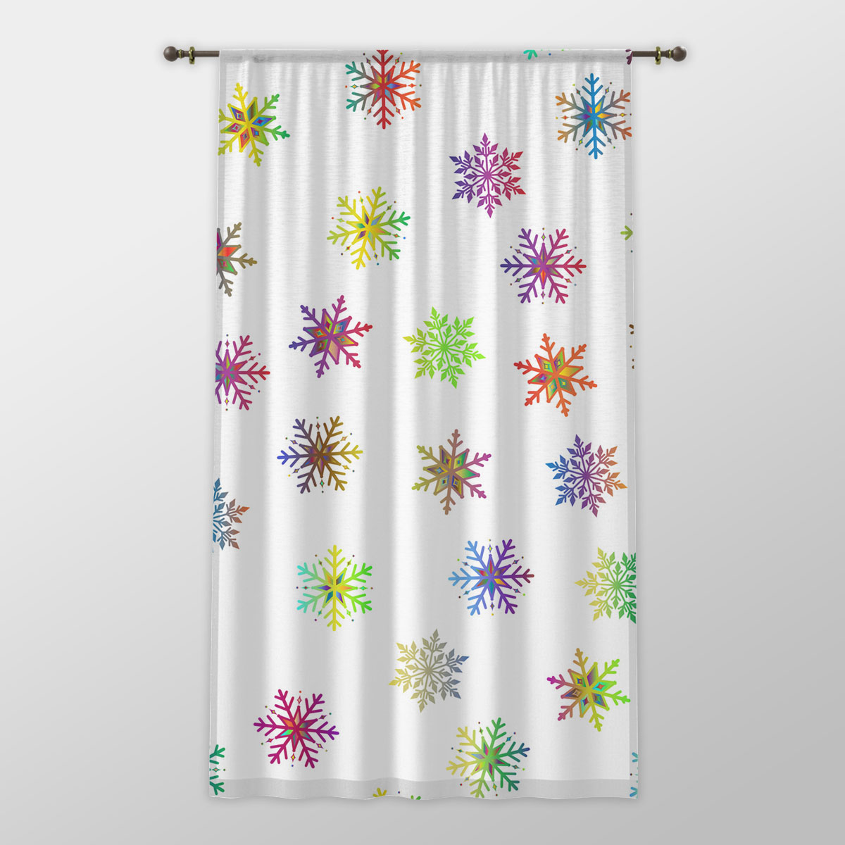 Colorfull Christmas Snowflake Clipart Seamless Pattern One-side Printed Window Curtain