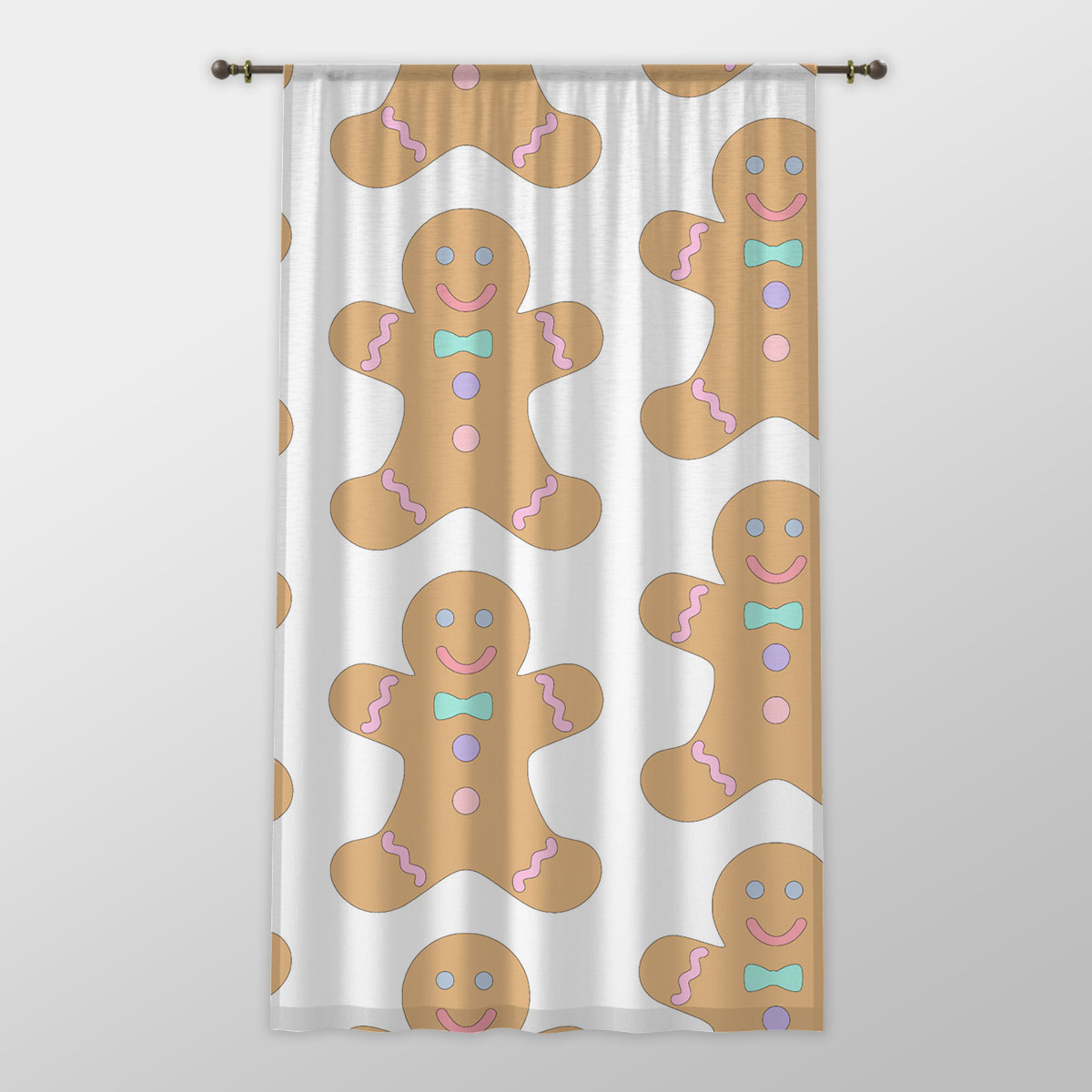 Cute Gingerbread Man Cookies Seamless Pattern One-side Printed Window Curtain