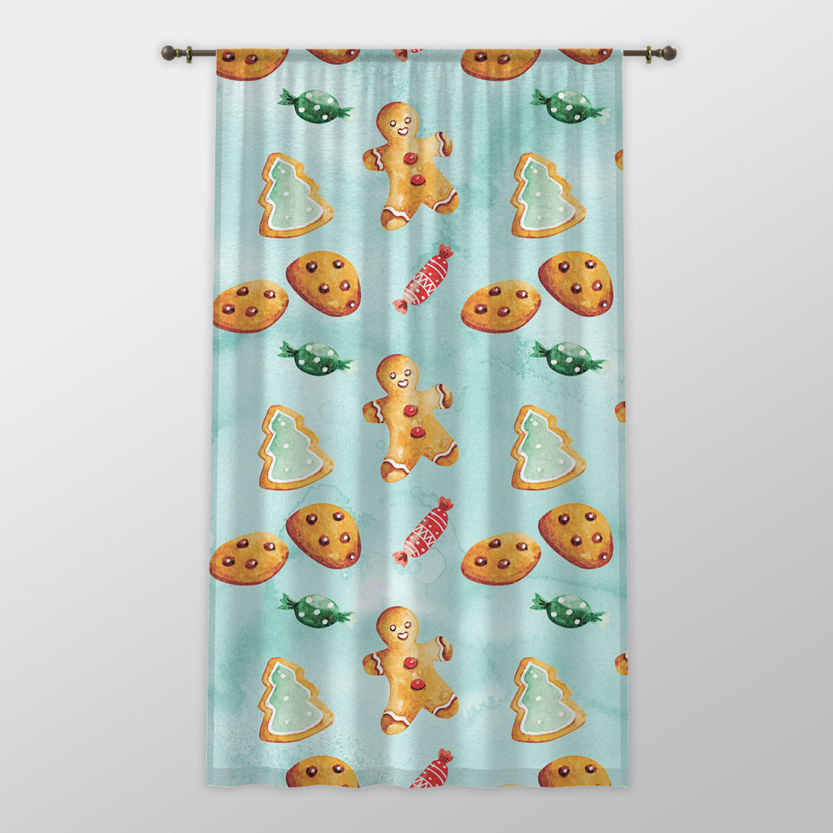 Gingerbread, Christmas Candy, Gingerbread Man Cookies One-side Printed Window Curtain