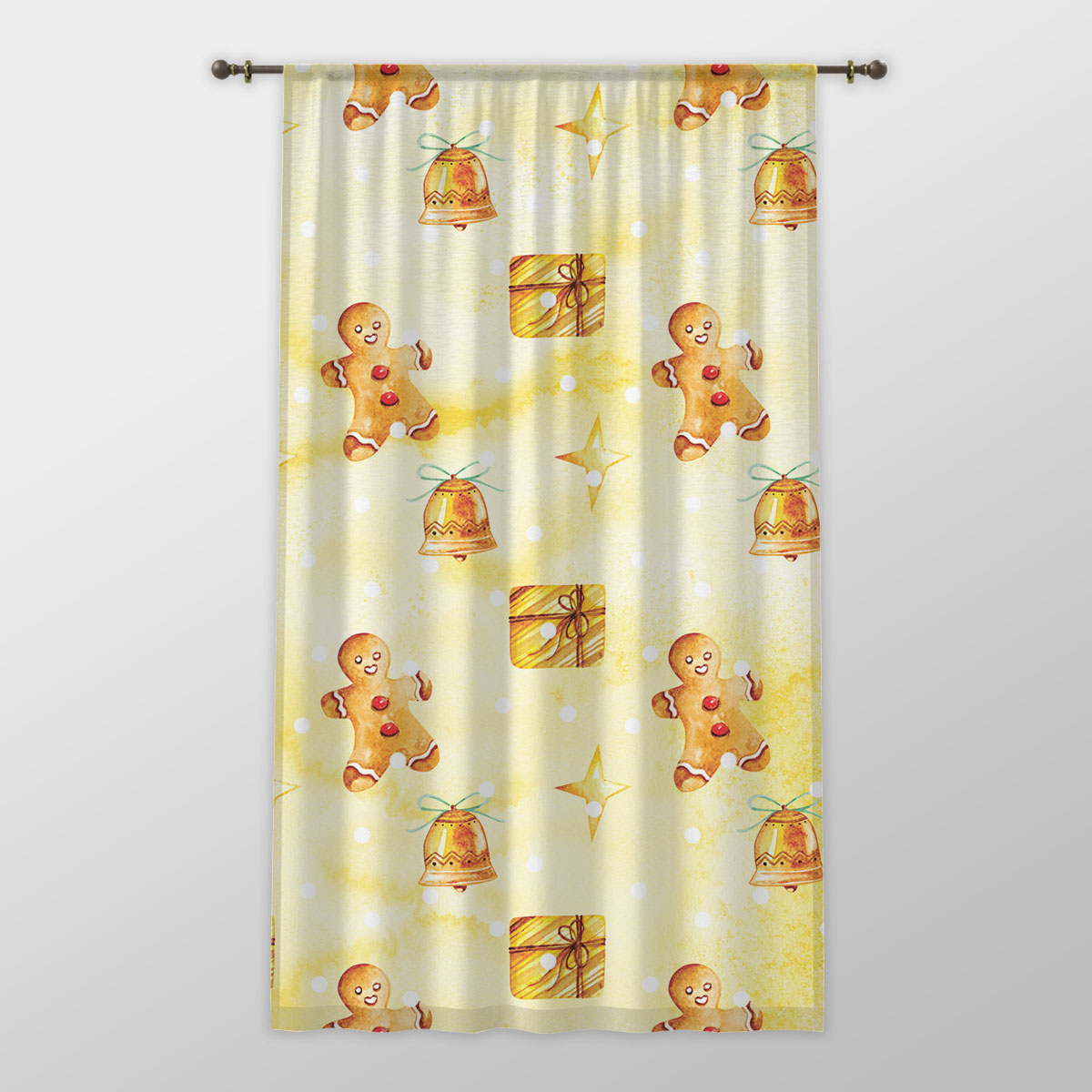 Gingerbread, Gingerbread Man, Bells And Christmas Gifts One-side Printed Window Curtain