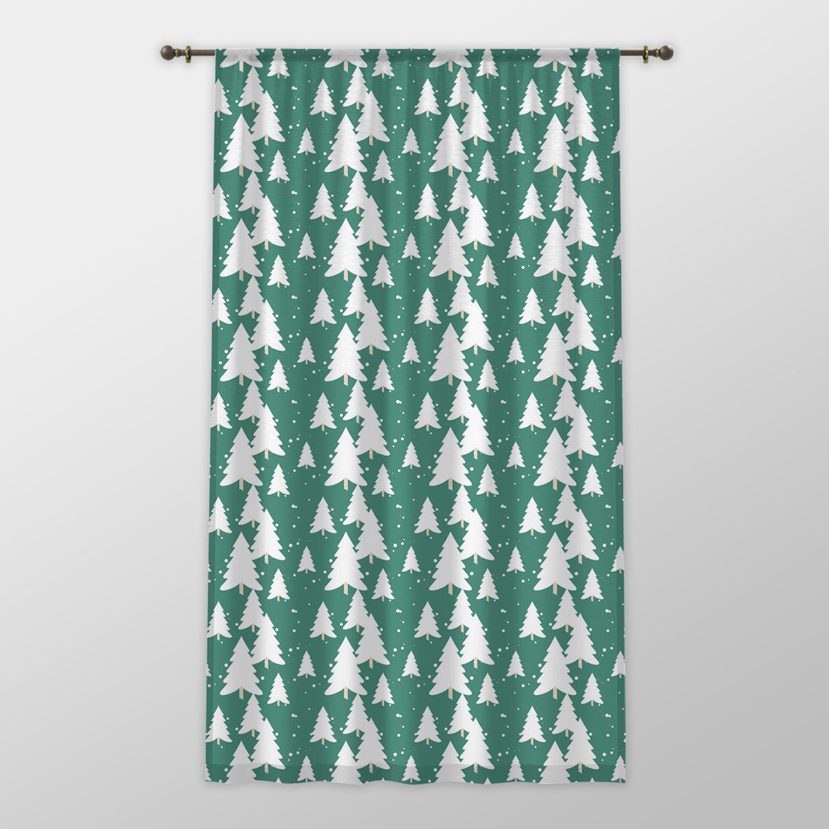 Green And White Christmas Tree One-side Printed Window Curtain