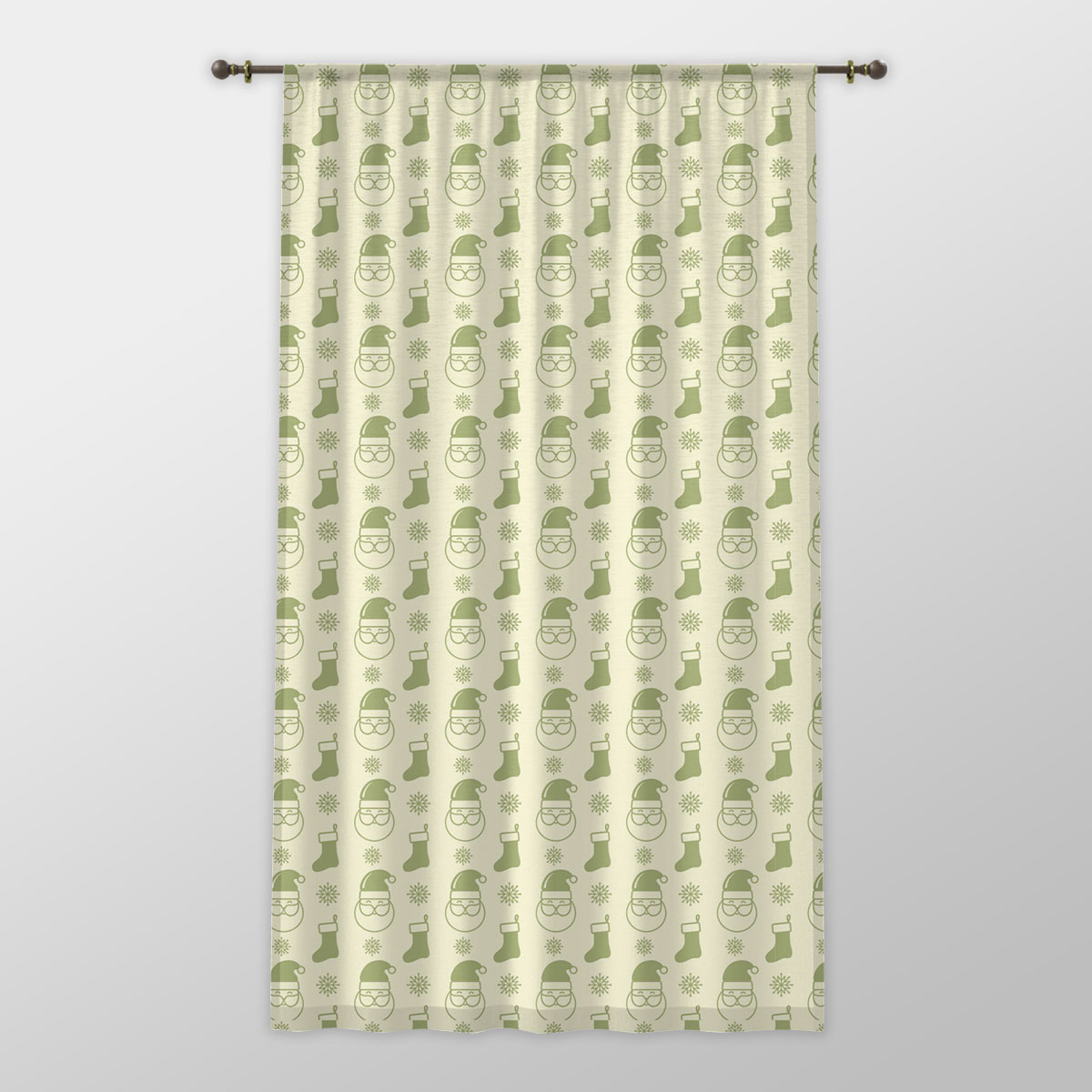 Green And Yellow Santa Clause, Christmas Socks On Snowflake Background One-side Printed Window Curtain