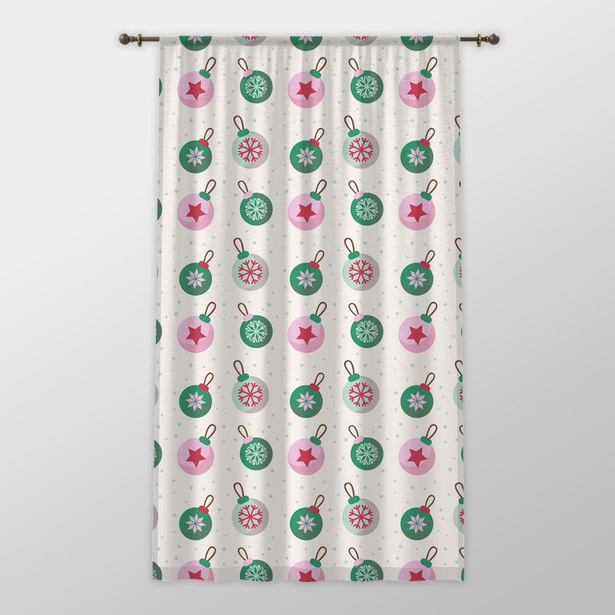 Green Pink And White Christmas Ball Pattern One-side Printed Window Curtain