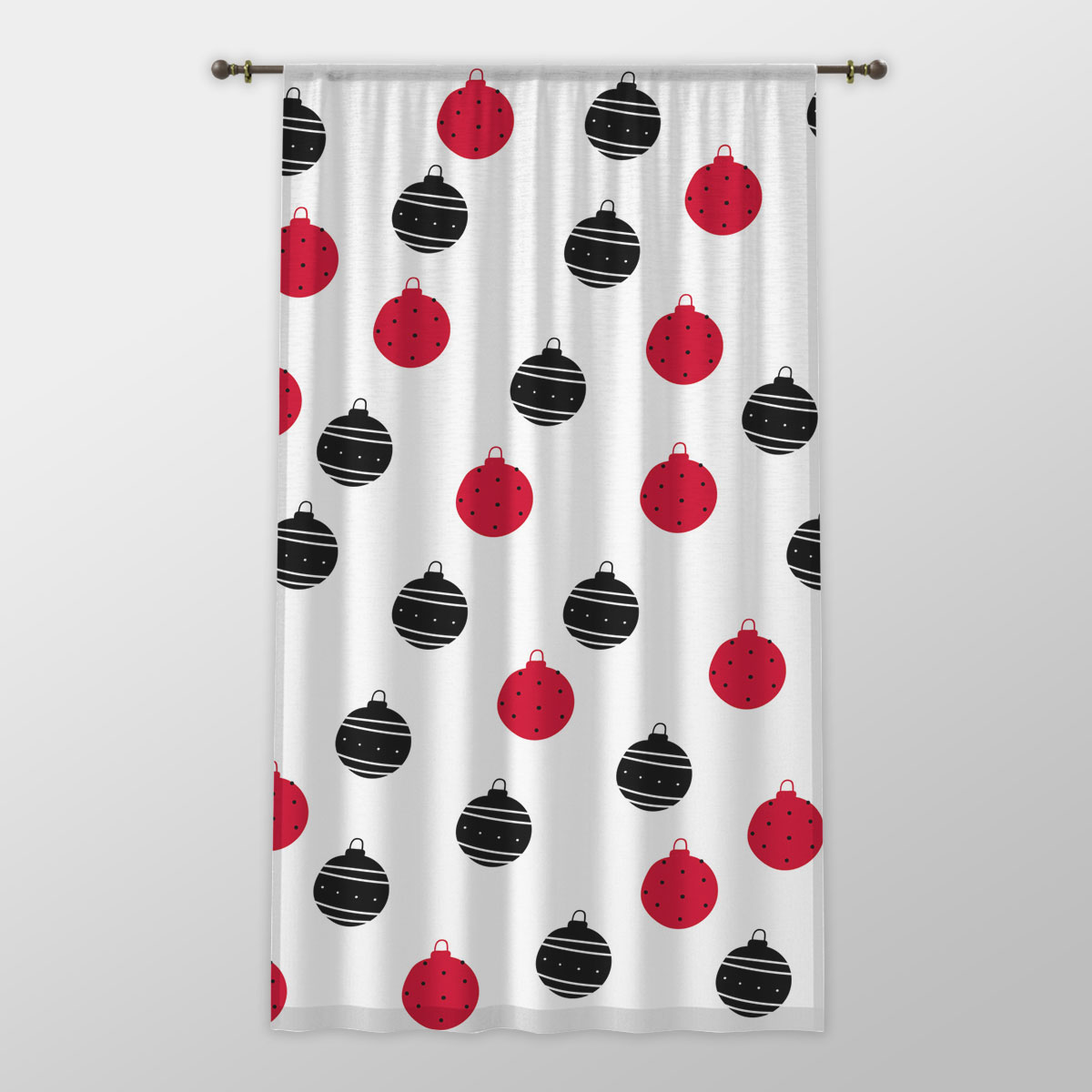 Hand Drawn Black and Red Christmas Balls Seamless Pattern One-side Printed Window Curtain