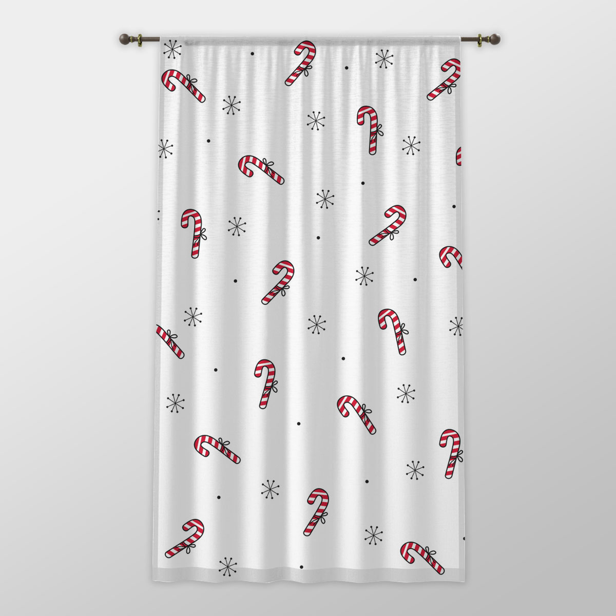 Hand Drawn Candy Canes, Snowflake Clipart Seamless White Pattern One-side Printed Window Curtain