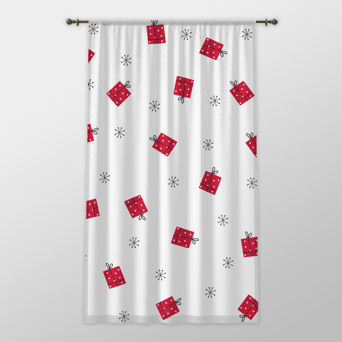 Hand Drawn Christmas Gifts, Snowflake Clipart Seamless White Pattern One-side Printed Window Curtain