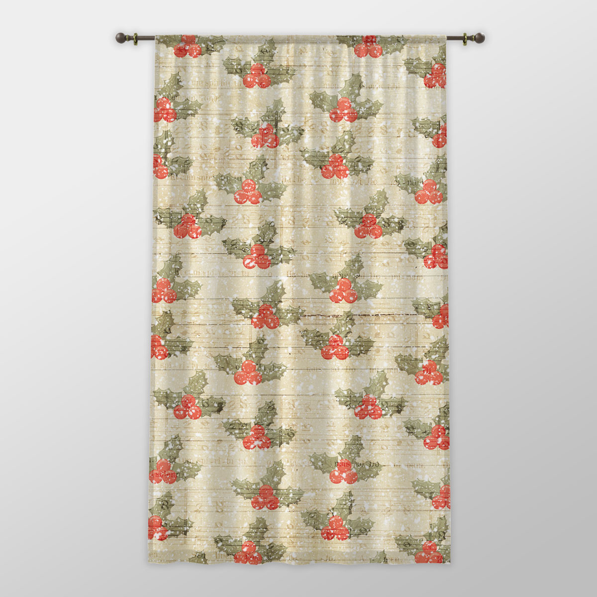 Holly Leaf On Snowflake Background One-side Printed Window Curtain