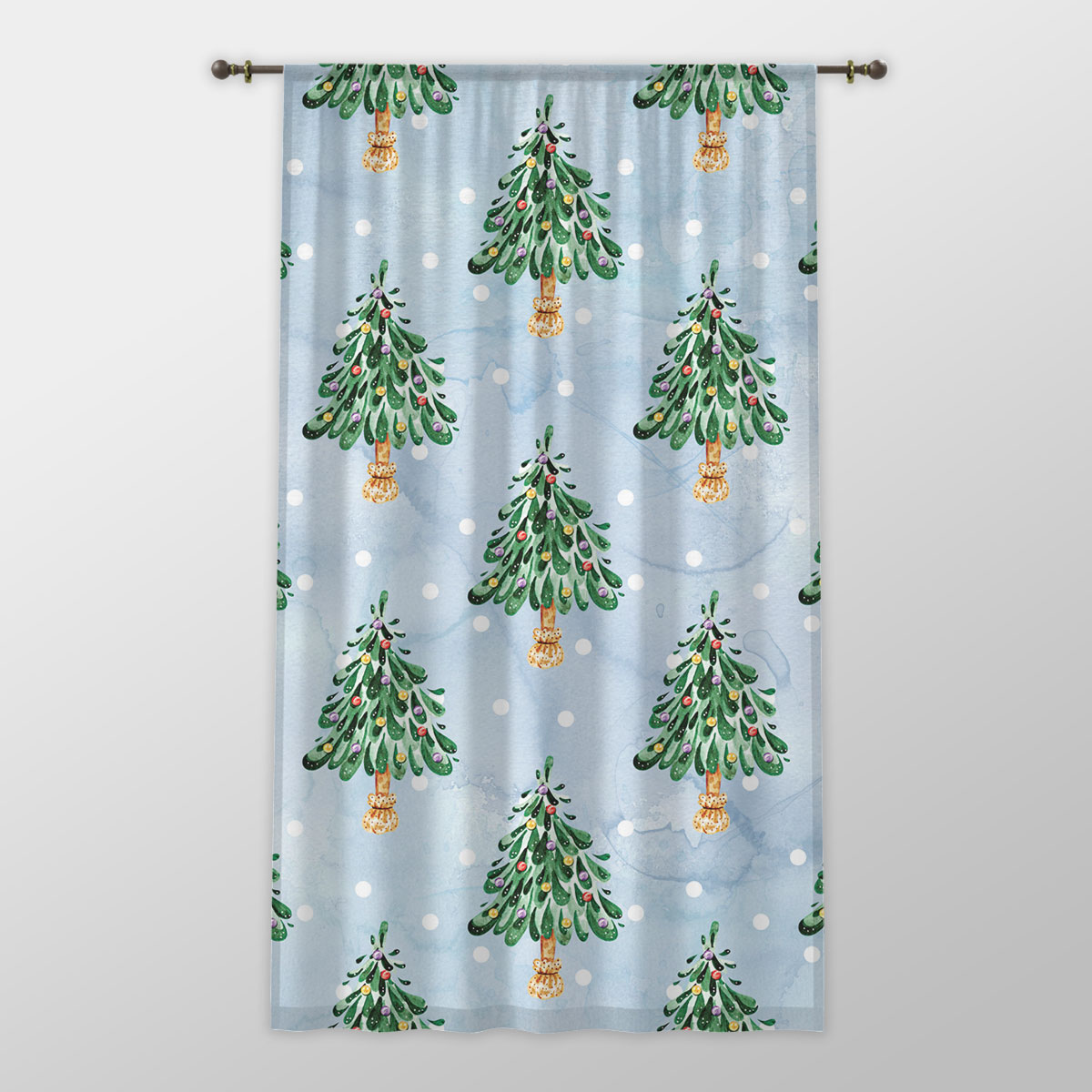 Pine Tree, Christmas Tree On Snowflake Background One-side Printed Window Curtain