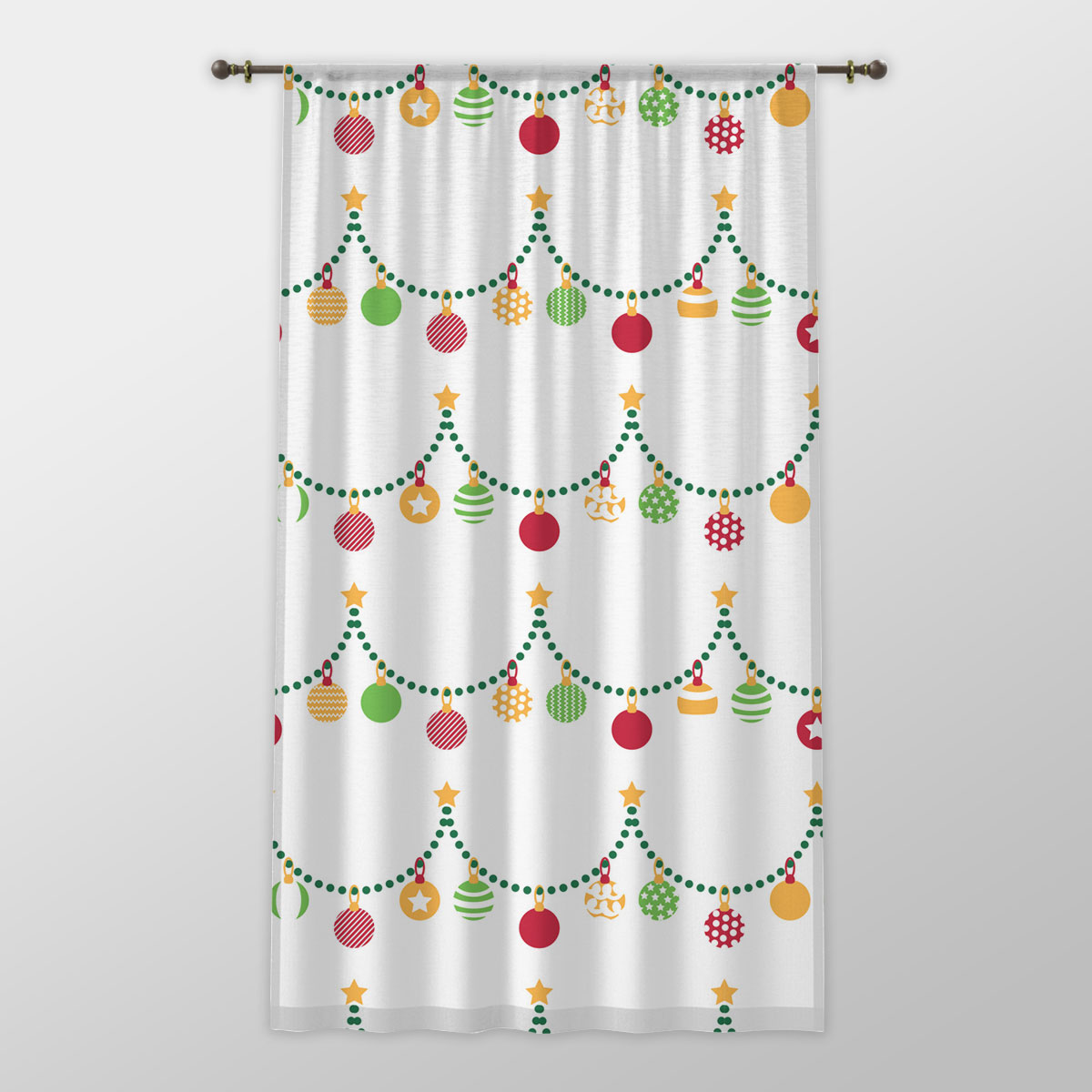 Red Green And White Christmas Light, Christmas Ball One-side Printed Window Curtain