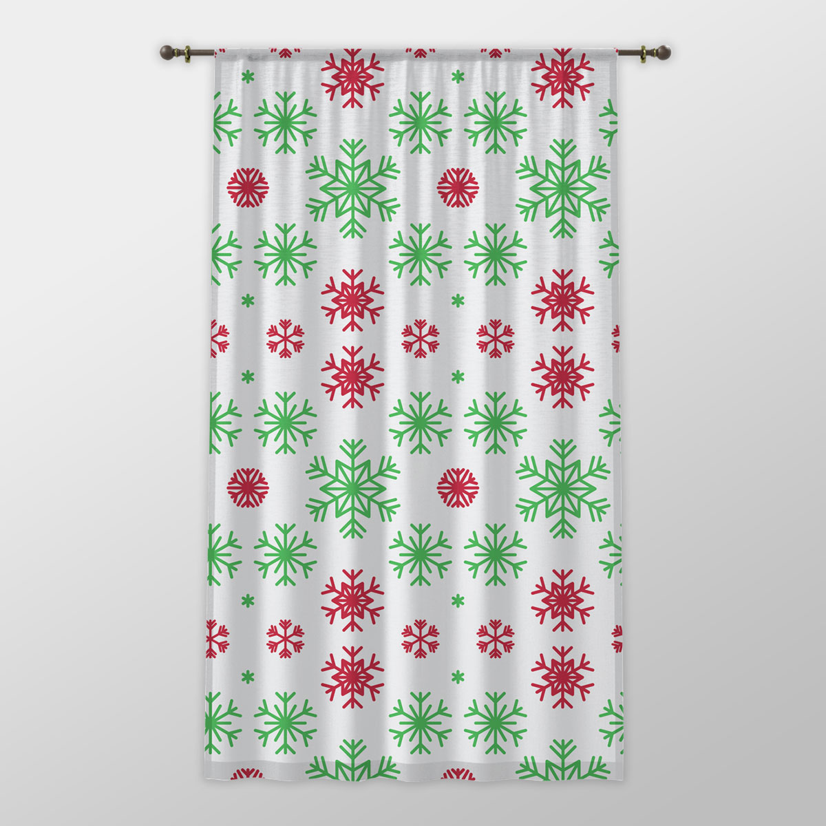 Red Green And White Snowflake One-side Printed Window Curtain