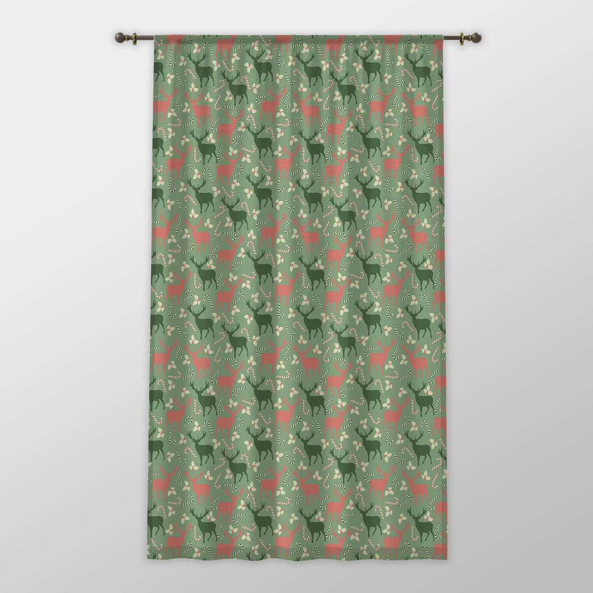 Reindeer, Christmas Flowers And Candy Canes One-side Printed Window Curtain