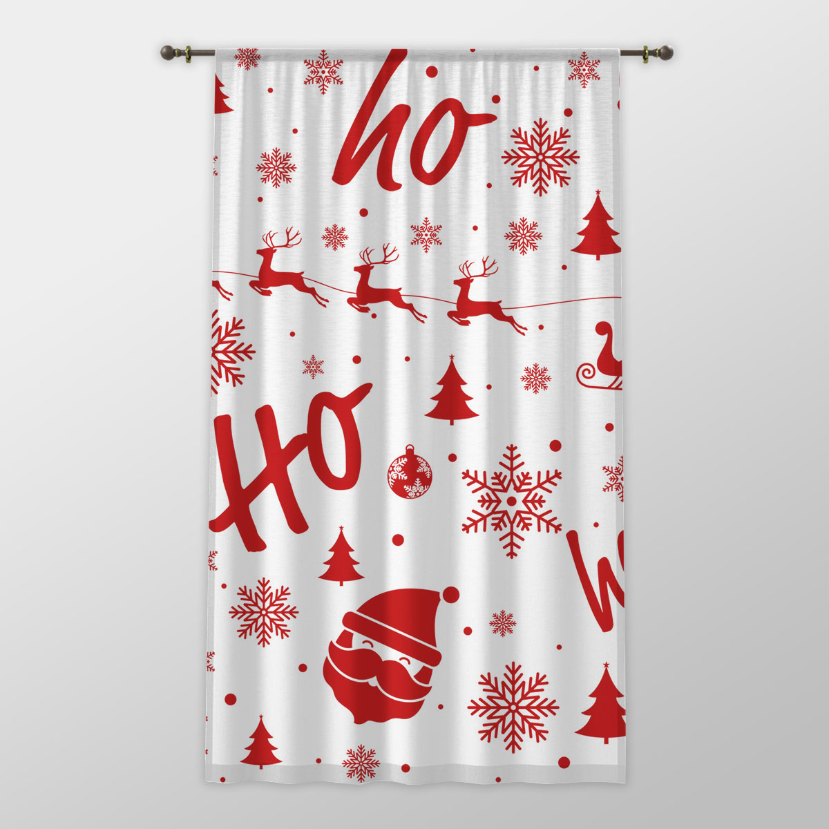 Santa Claus, Santas Reindeer And Christmas Sleigh On The Snowflake Background One-side Printed Window Curtain