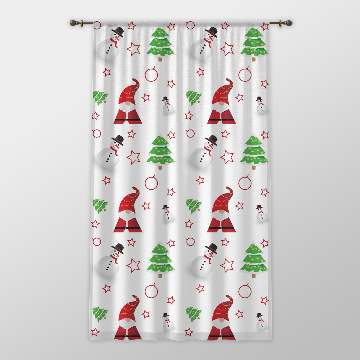 Santa Claus, Snowman Clipart And Pine Tree Silhouette Seamless Pattern One-side Printed Window Curtain