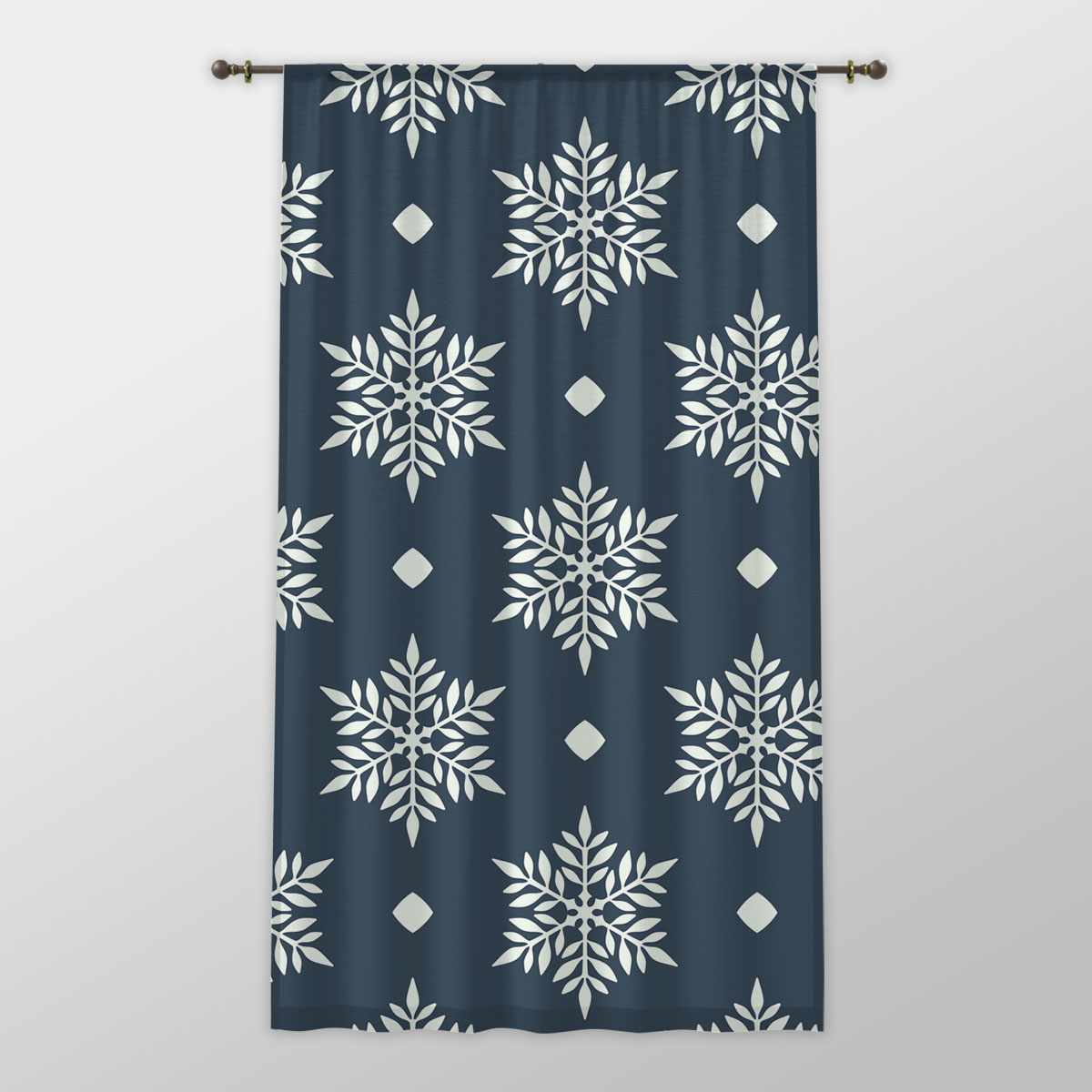 Snowflake On Dark Blue Background One-side Printed Window Curtain