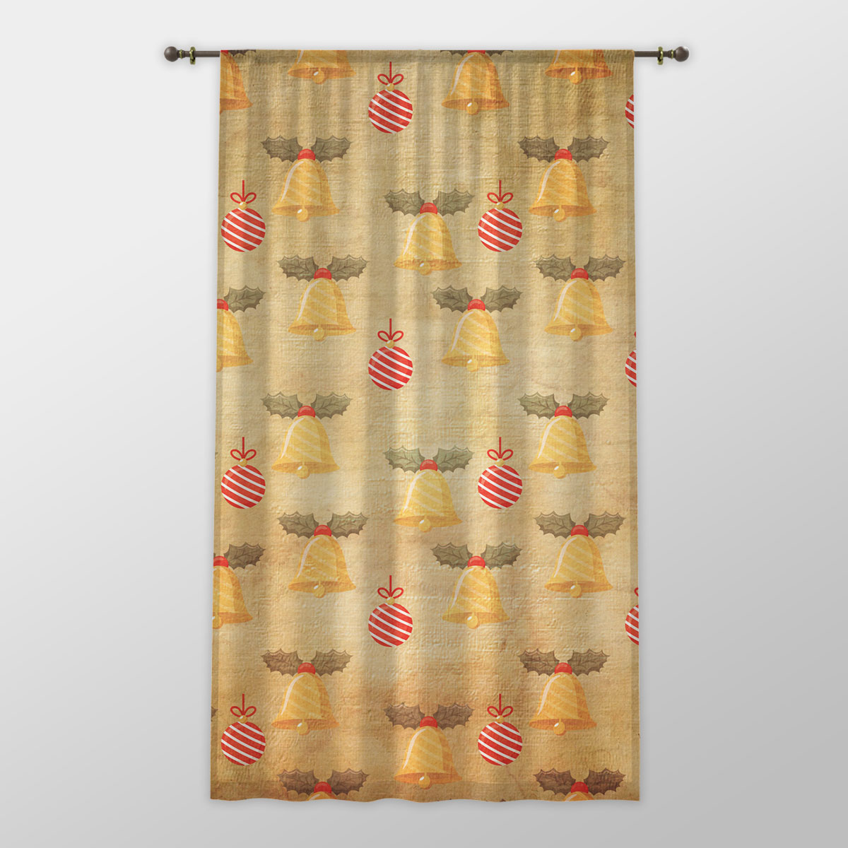 Vintage Christmas With Bells And Christmas Baubles One-side Printed Window Curtain
