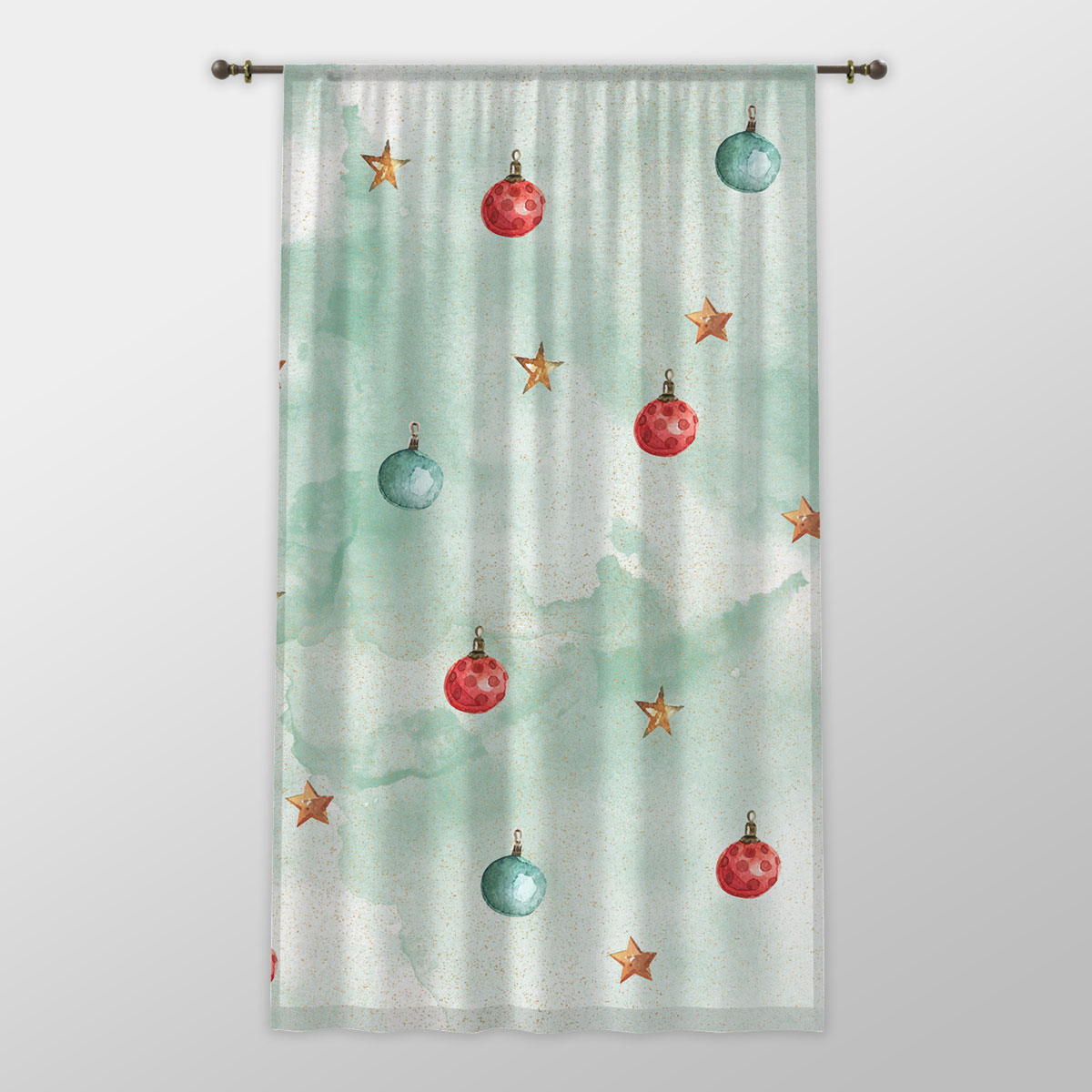 Watercolor Christmas Balls And Stars Pattern One-side Printed Window Curtain