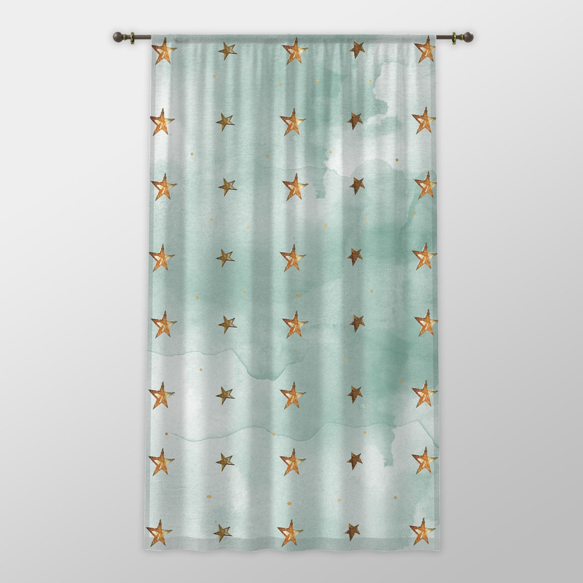 Watercolor Gold Christmas Star Pattern One-side Printed Window Curtain