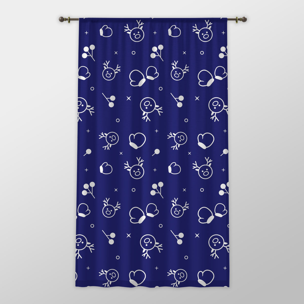 White And Blue Christmas Gloves And Reindeer One-side Printed Window Curtain