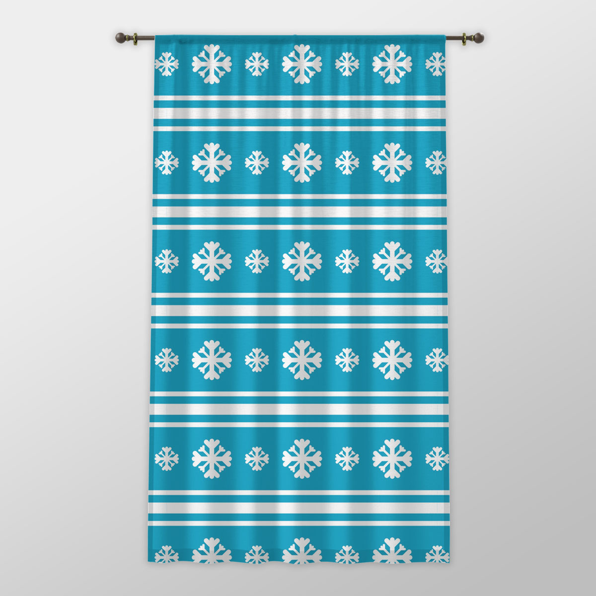 White And Blue Snowflake Christmas One-side Printed Window Curtain