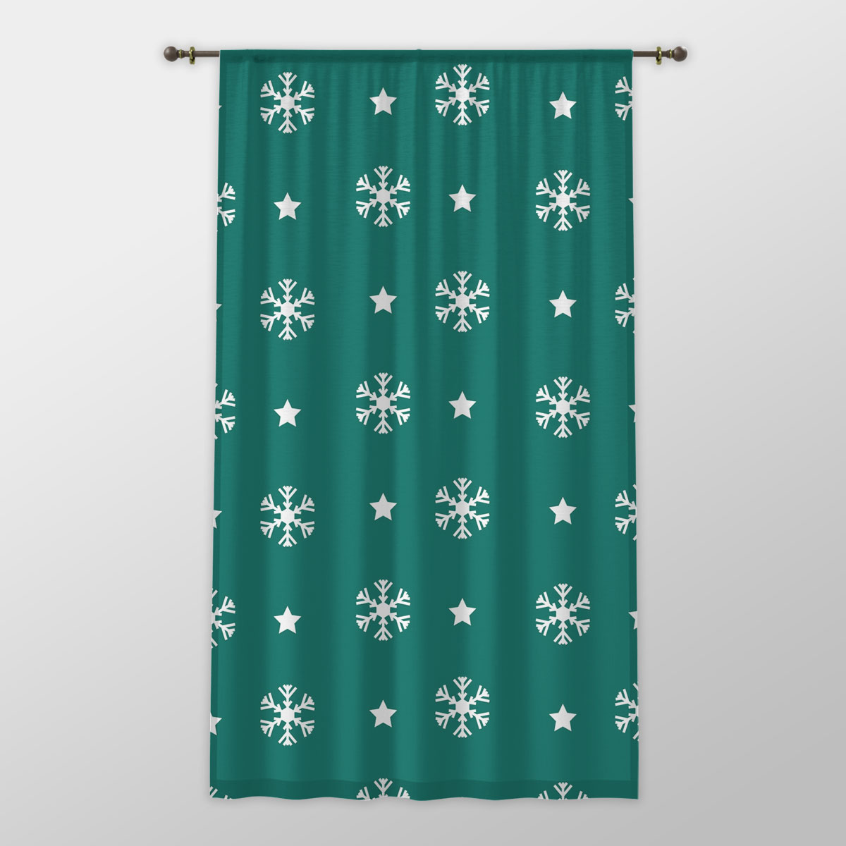 White And Dark Green Snowflake With Christmas Star One-side Printed Window Curtain