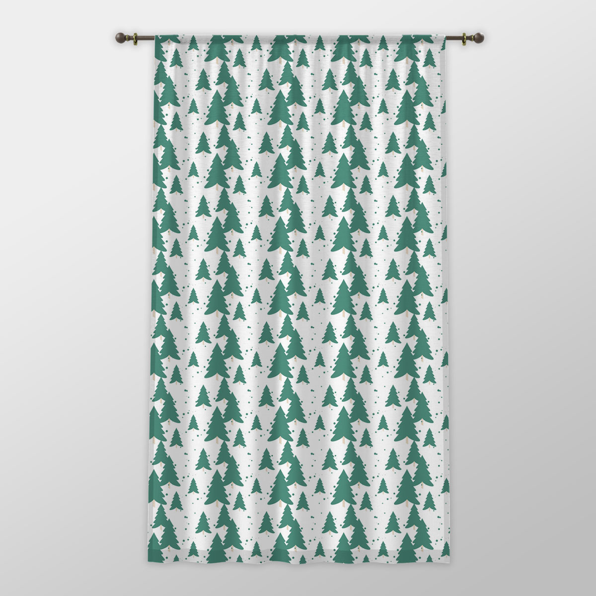 White And Green Christmas Tree One-side Printed Window Curtain