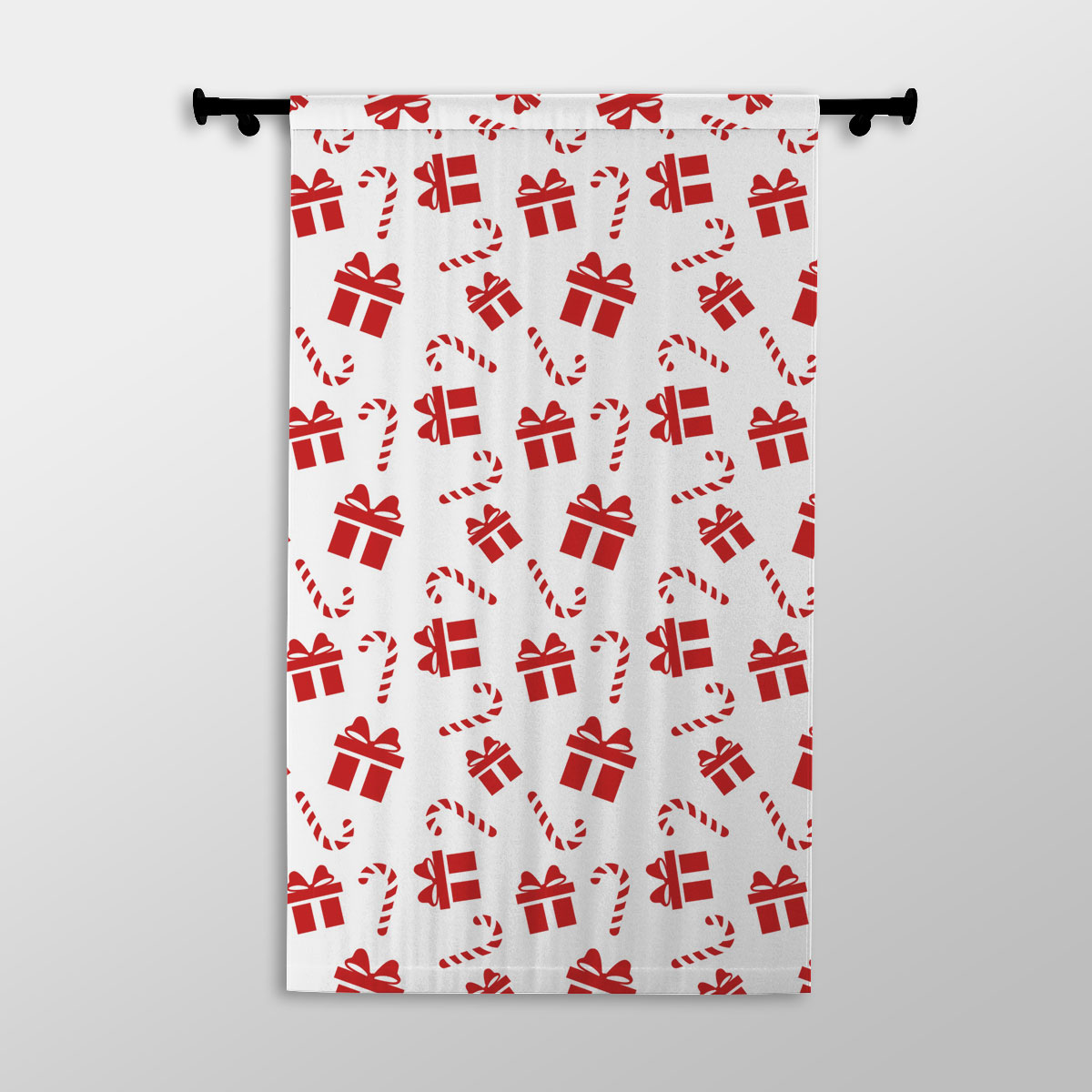 Christmas Gifts And Candy Canes Seamless White Pattern Printed Window Curtains