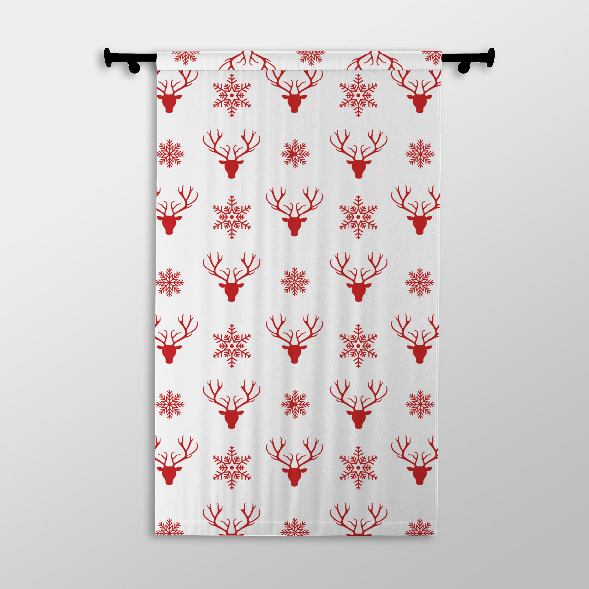 Christmas Reindeer And Snowflake Clipart Seamless White Pattern Printed Window Curtains