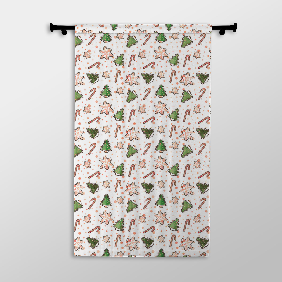 Christmas Tree, Pine Tree, Snowflake And Candy Canes Printed Window Curtains