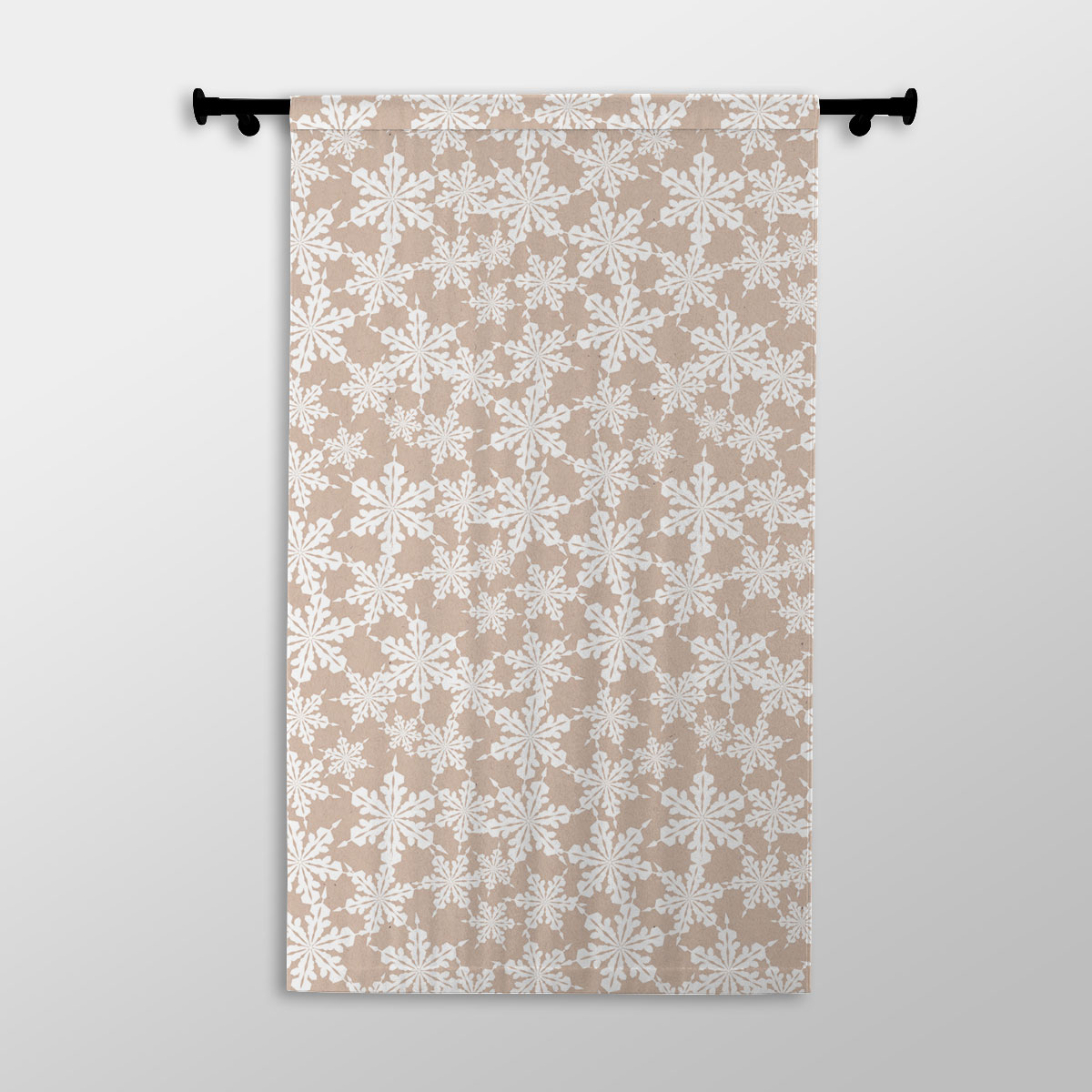 Christmas White Snowflake Christmas On Beige Nude Background Printed Window Curtains