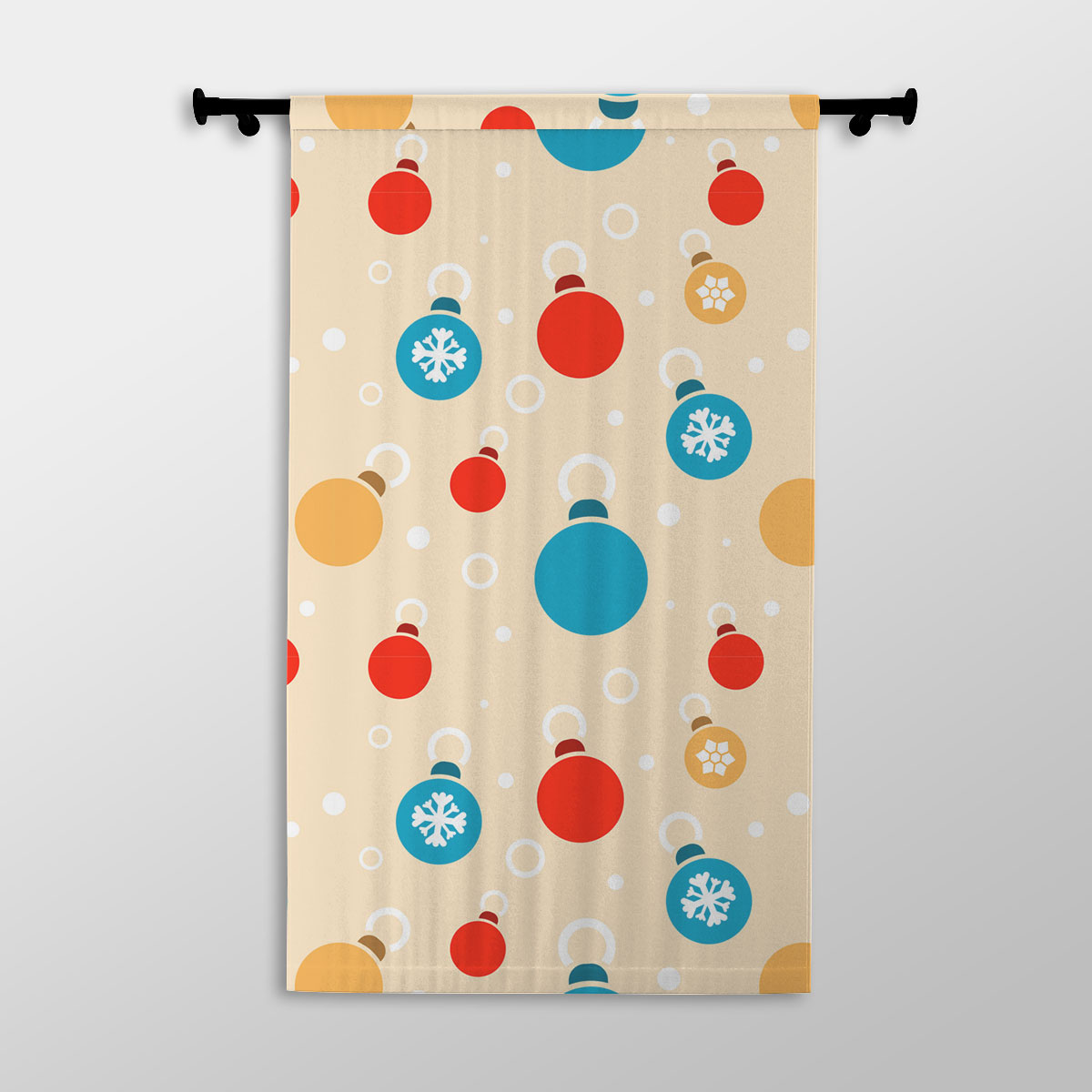 Colorful Christmas Ball On Yellow Background Printed Window Curtains