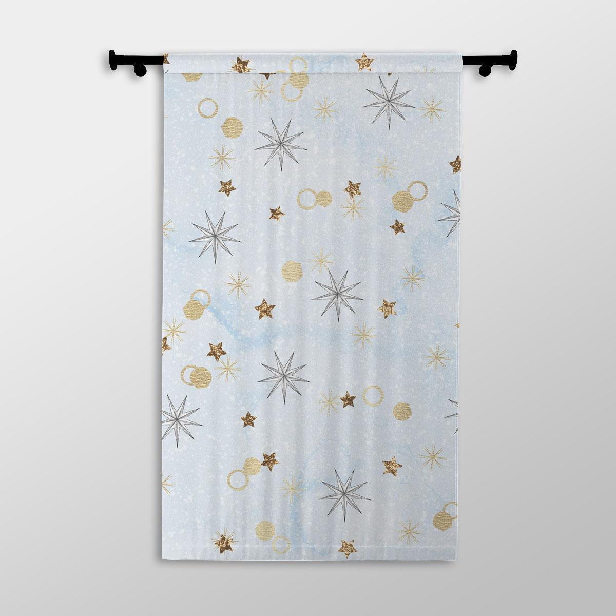 Gold Christmas Star On Snowflake Background Printed Window Curtains