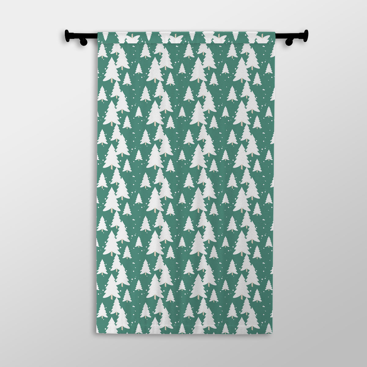 Green And White Christmas Tree Printed Window Curtains