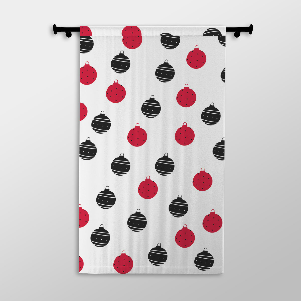 Hand Drawn Black and Red Christmas Balls Seamless Pattern Printed Window Curtains