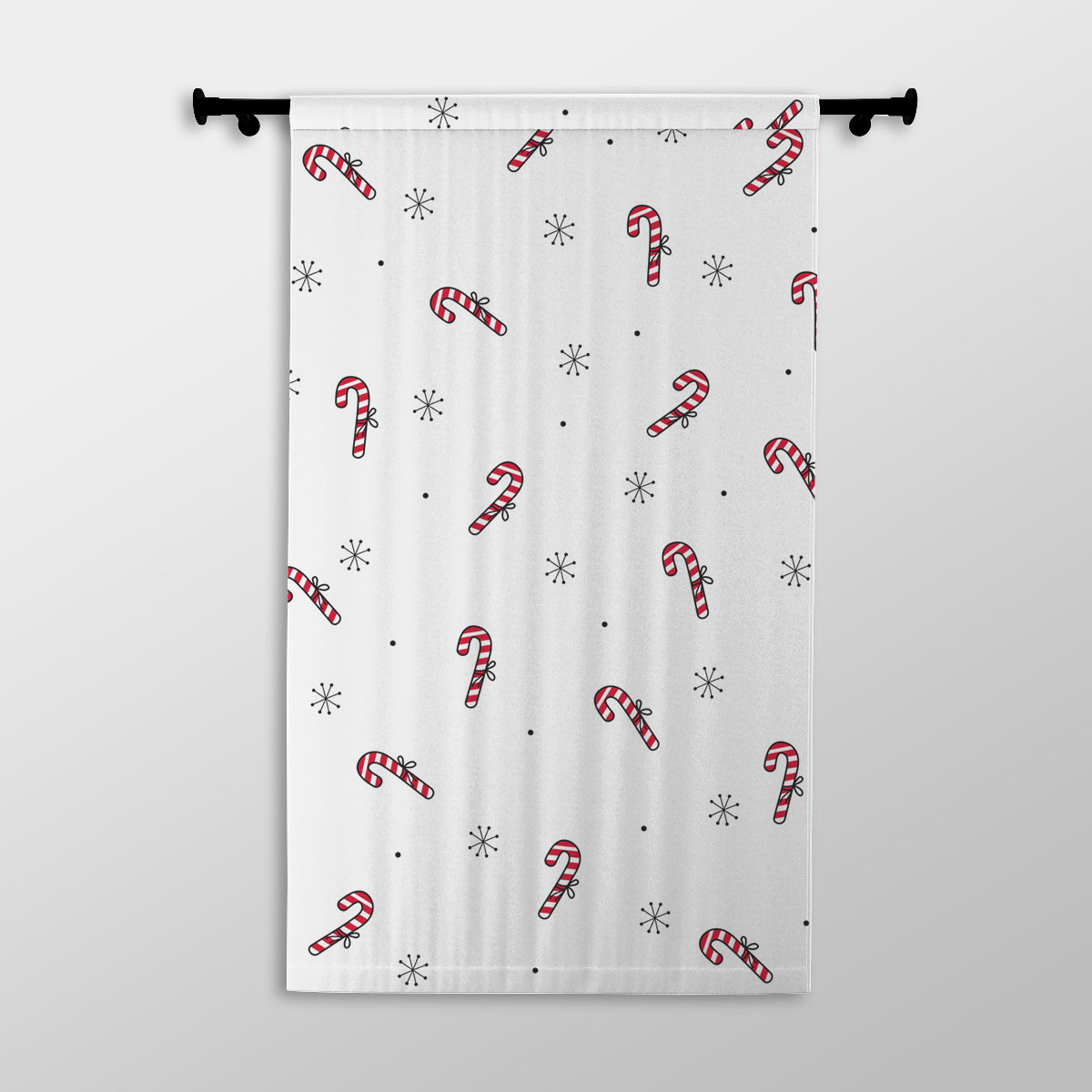 Hand Drawn Candy Canes, Snowflake Clipart Seamless White Pattern Printed Window Curtains