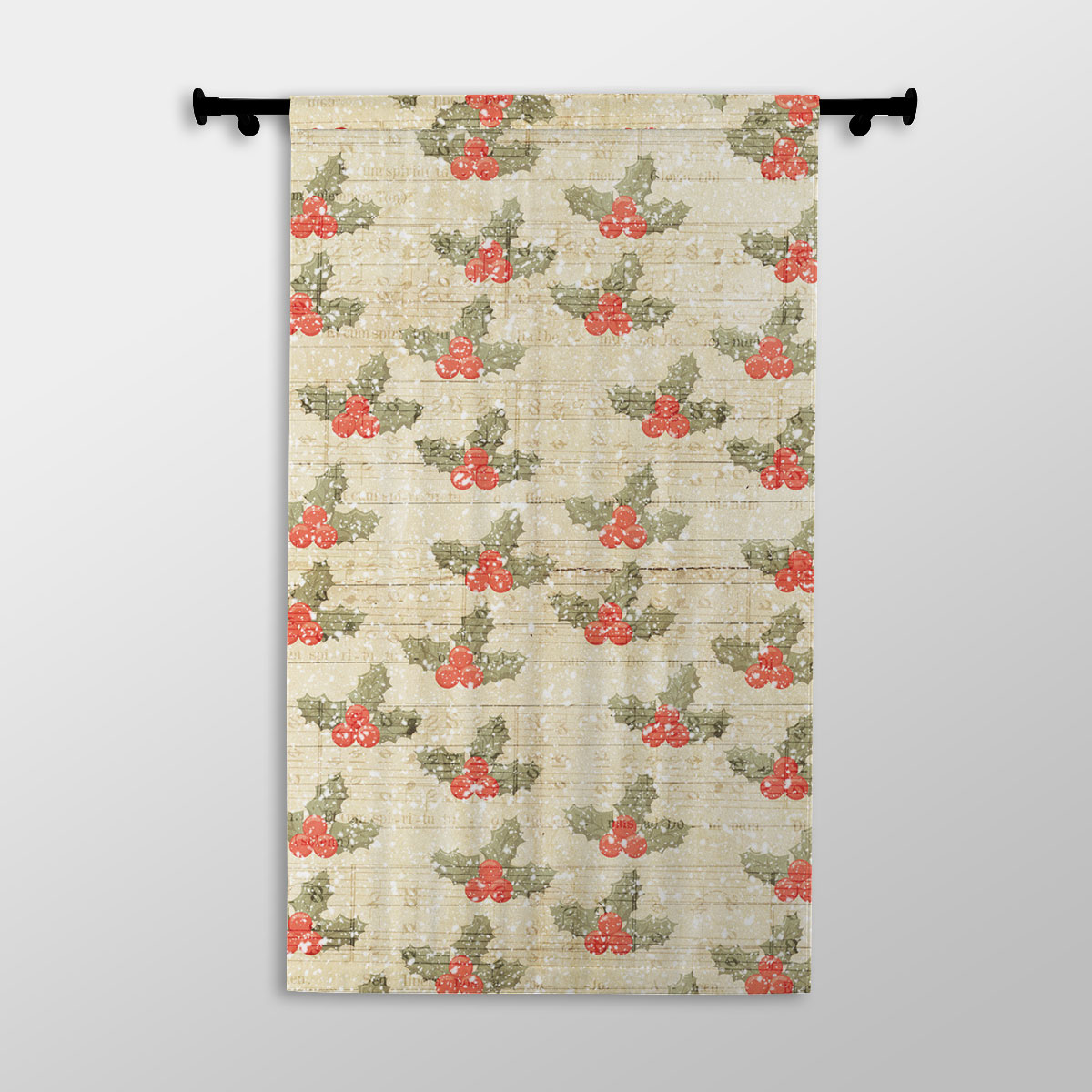 Holly Leaf On Snowflake Background Printed Window Curtains