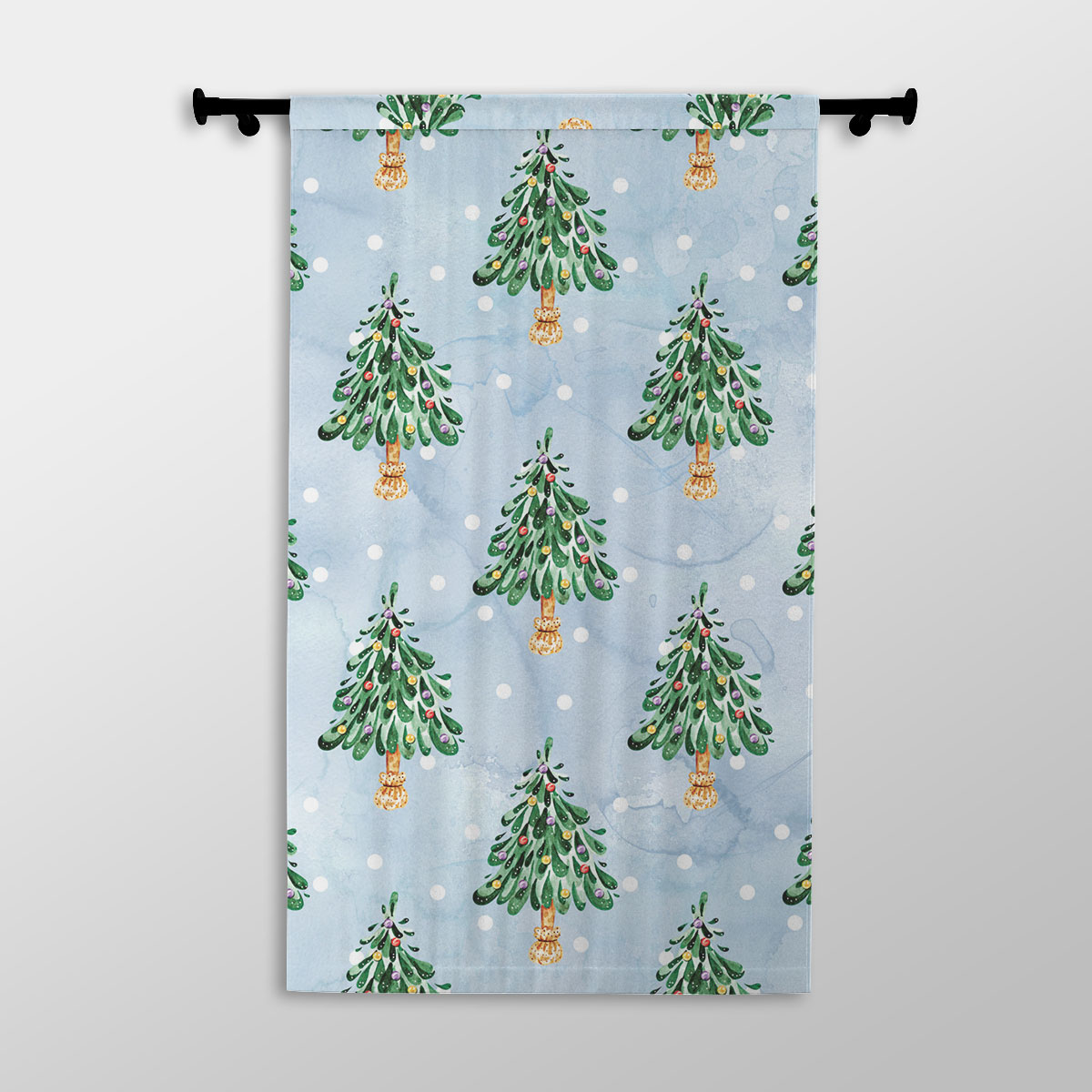 Pine Tree, Christmas Tree On Snowflake Background Printed Window Curtains
