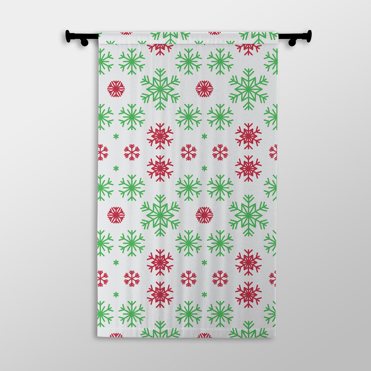 Red Green And White Snowflake Printed Window Curtains